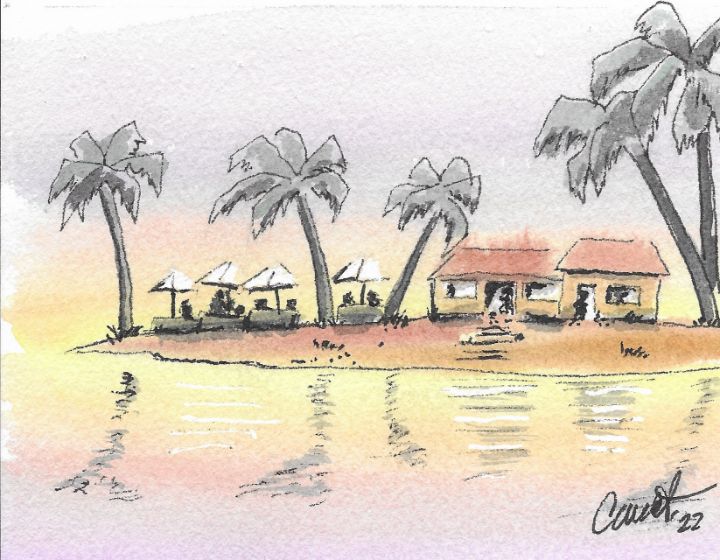 water color Carribean beach - Chuck Wendt