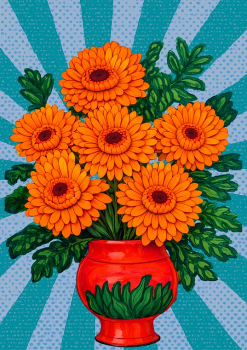 Gerbera (Daisy) Flowers Rhapsody - Firly Permata - Paintings