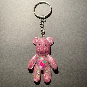 Pink Rhinestone Teddy Bear Keychain