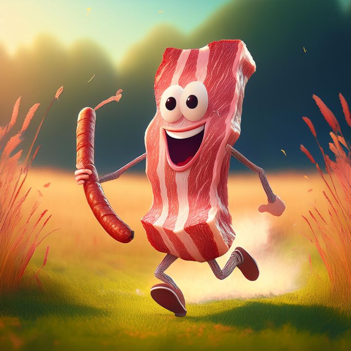 Bacon on the Run - Illustrations By Gibbs - Digital Art & AI, Food ...