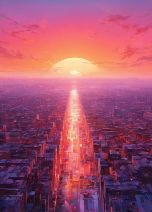 Purple sky over the town ArtsFuture Digital Art, Landscapes