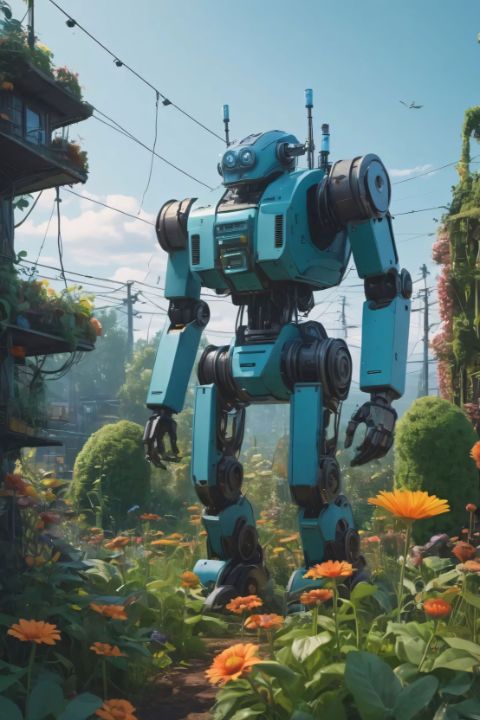 Robot in the flowering garden - ArtsFuture - Digital Art & AI, Fantasy ...