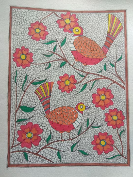 Birds & Trees - Madhubani Art - Anuradha Desikan