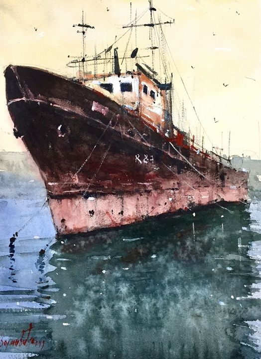 "Old ship", original watercolor - Radovan Vojinovic-art