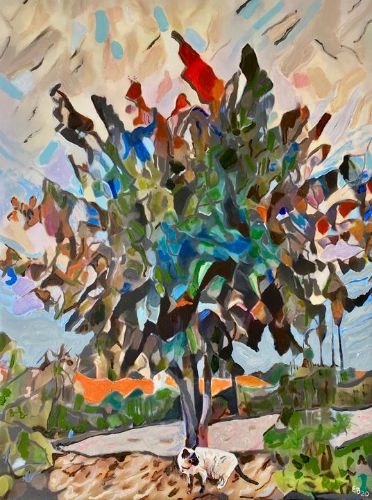 Cat in the Mulberry Tree- Sold USA - Ezra Bejar's Art Studio