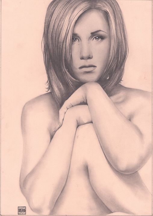 Celebrity Porn Drawings - JenniferAnistonSeated - UniqueCollectionBali,Russian,French&CelebrityPortr  - Paintings & Prints, People & Figures, Celebrity, Actresses - ArtPal