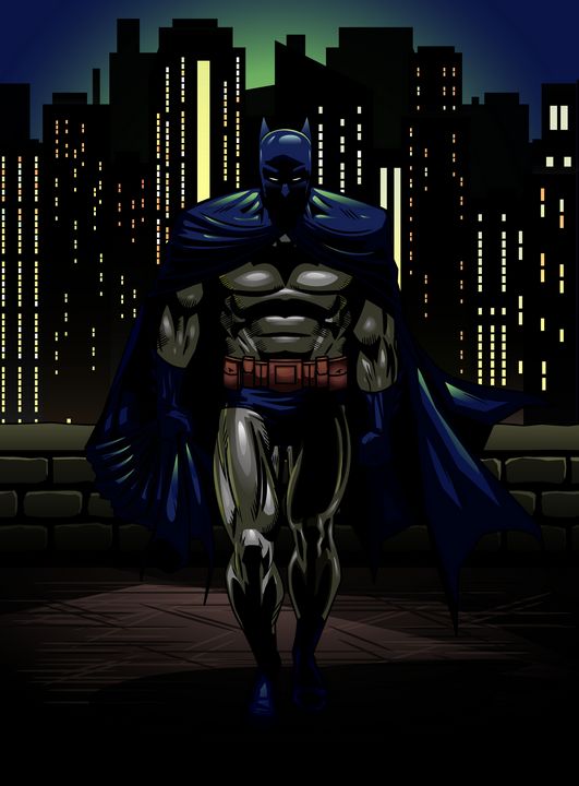 Bat Walks with Gotham skyline. - Addi Rujoh