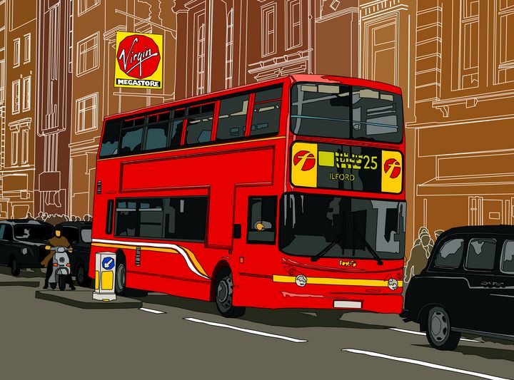 London bus in the West End - Addi Rujoh - Digital Art, Vehicles