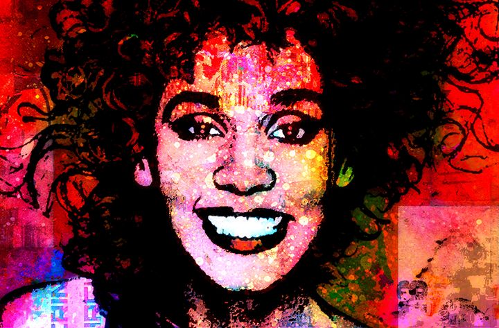 Whitney Houston colorful watercolor portrait Tote Bag by Mihaela