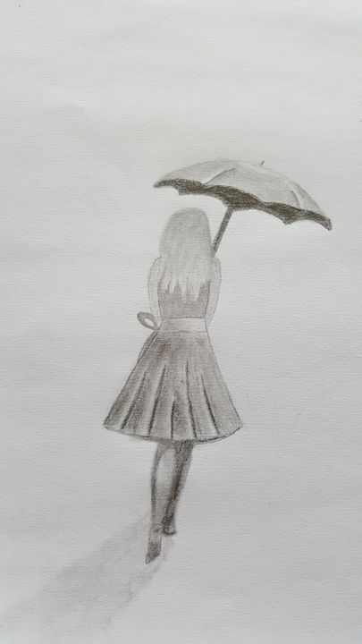 A girl walking under an umbrella in the rain on Craiyon