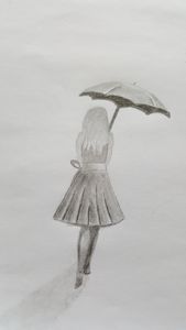 Pencil Sketch - Girl with Umbrella