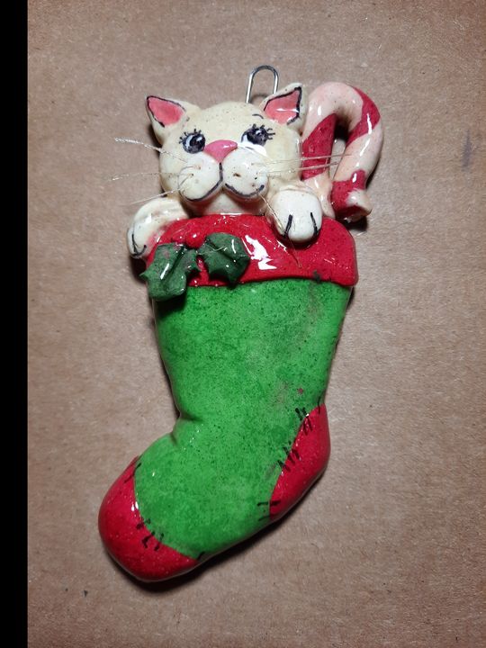 Dough Ornament White Cat in Stocking - Panoramic Palette