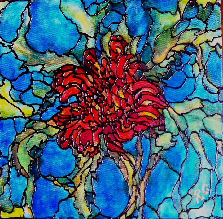Red Chrysanthemum - Art by Rae Chichilnitsky