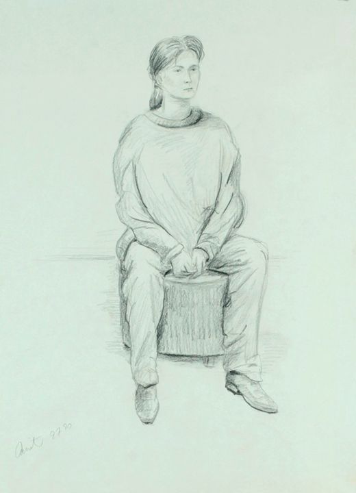 Seated woman on round stool - Amit Bar