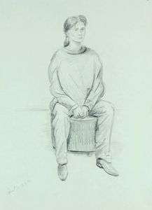 Seated woman on round stool
