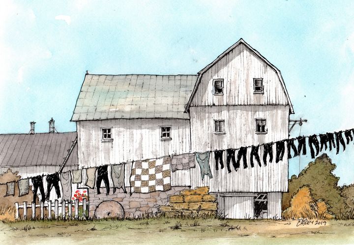 Amish Barn with Laundry Line - Rob Carey Art