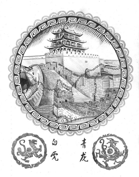 The Great Wall Of China Redmaidenart Drawings Illustration Buildings Architecture Landmarks National Monuments Artpal