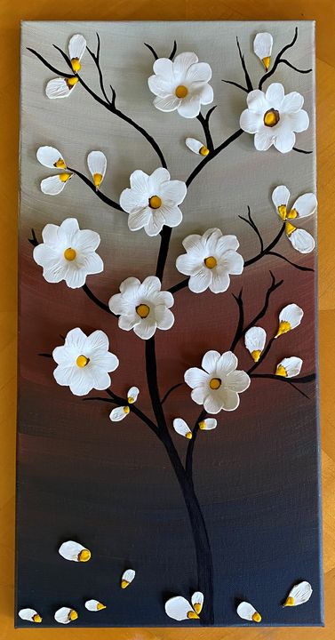 Thick Paint White Flowers Acrylic Painting 