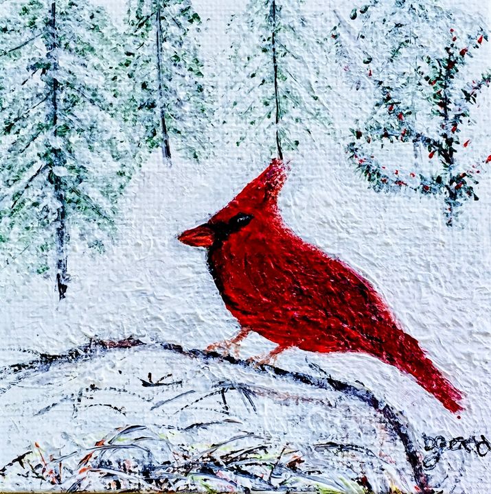 Winter Cardinal - Blue Horse Fine Art Co. - Paintings & Prints, Animals,  Birds, & Fish, Birds, Cardinals - ArtPal