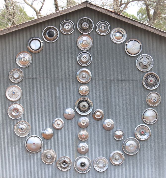 Peace Sign vintage hubcaps design - Scott Frye