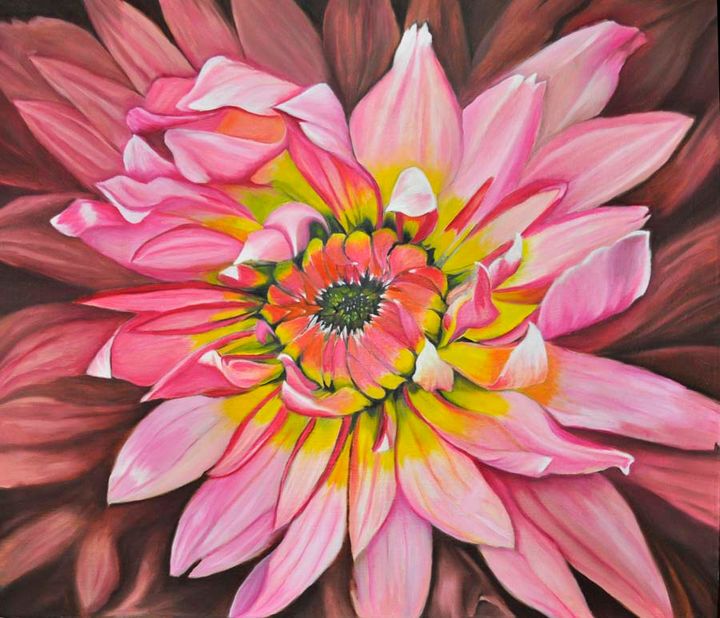 Pink Dahlia blossom (78) - Flower Art Gallery - Paintings & Prints