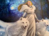 woman with two wolfs