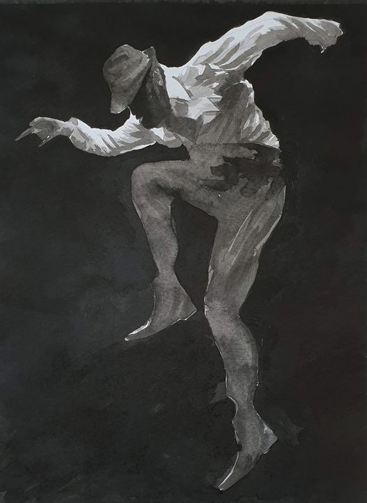 Dancing Man Japanese Ink Painting aniazmand Paintings