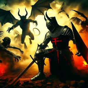 Knight Vs Devil Dark Realm Design - Digital Art