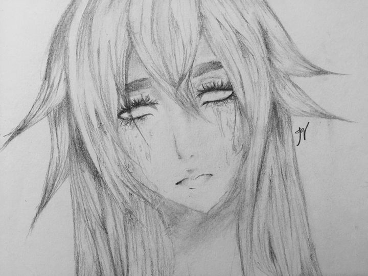 sad lonely girl crying sketch