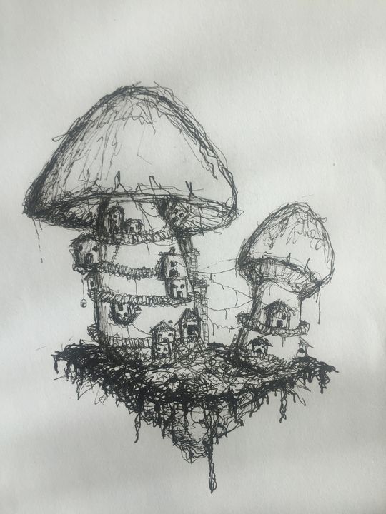 Mushroom village lleheaven Drawings & Illustration, Landscapes