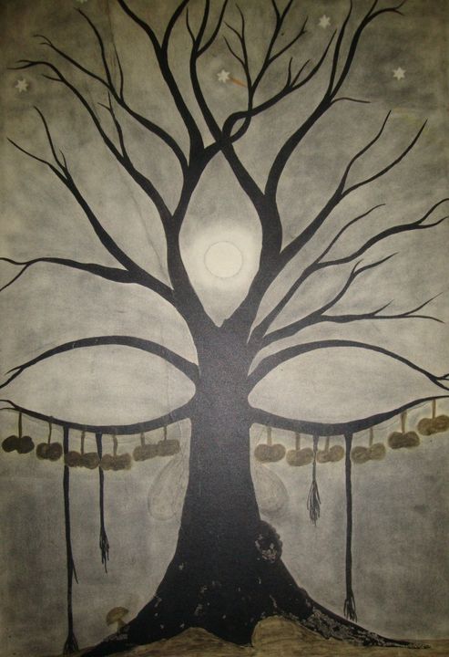 Night locate Dead tree  girl sad cry - Kabil art's