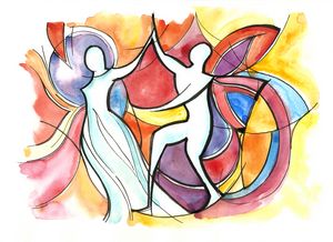 Dancing couple on abstract backgroun