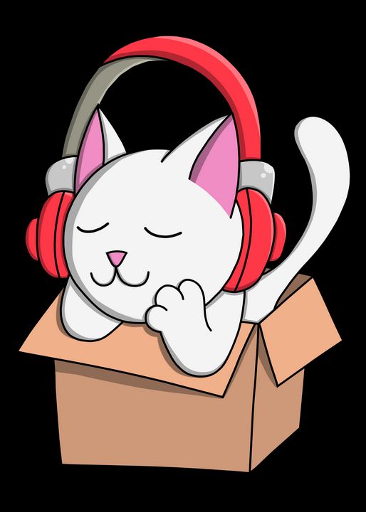 Headphone Cat In Box Pako Digital Art Animals Birds And Fish Cats