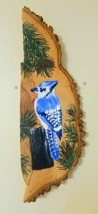 Hand painted  Bluejay on a Log