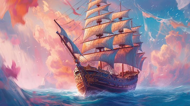 Epic Colorful Sailing Ship Illustra - graphiXperience - Drawings ...