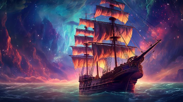 Epic Colorful Sailing Ship Illustra - graphiXperience - Drawings ...