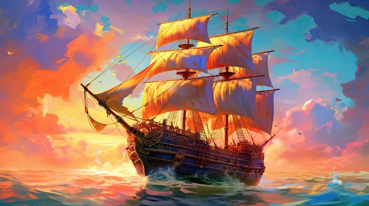 Epic Colorful Sailing Ship Illustra - graphiXperience - Drawings ...