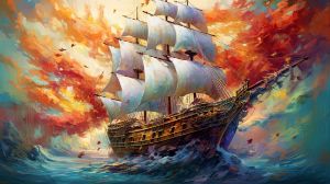 Epic Colorful Sailing Ship  Illustra - graphiXperience