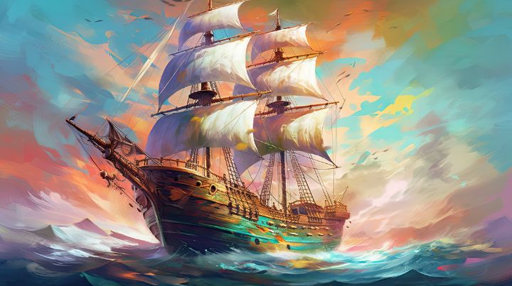 Epic Colorful Sailing Ship Illustra - graphiXperience - Drawings ...