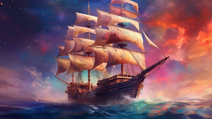 Epic Colorful Sailing Ship Illustra - graphiXperience - Drawings ...