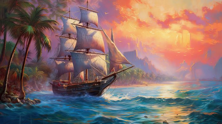 Epic Colorful Sailing Ship Illustra - graphiXperience - Drawings ...