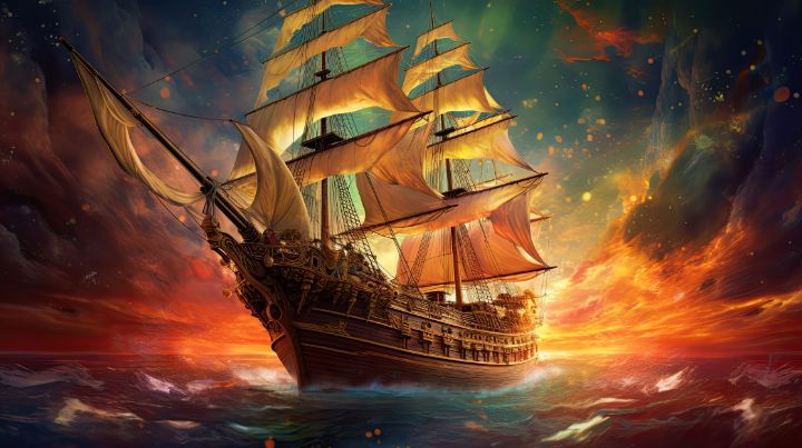 Epic Colorful Sailing Ship Illustra - graphiXperience - Drawings ...