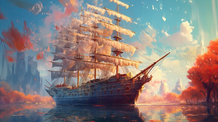 Epic Colorful Sailing Ship Illustra - graphiXperience - Drawings ...