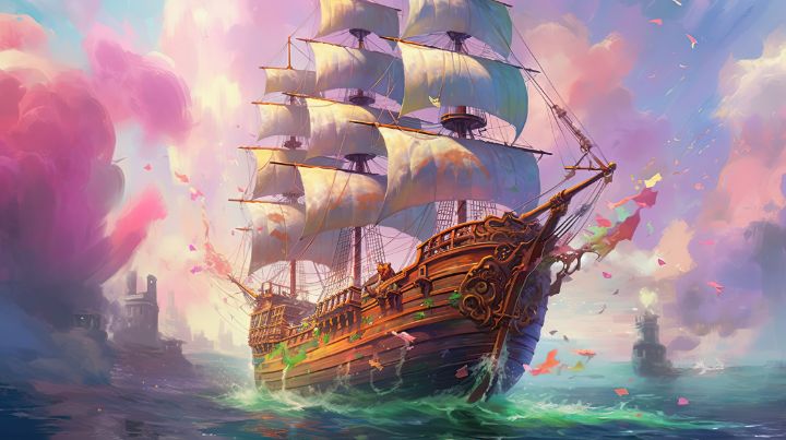 Epic Colorful Sailing Ship Illustra - graphiXperience - Drawings ...