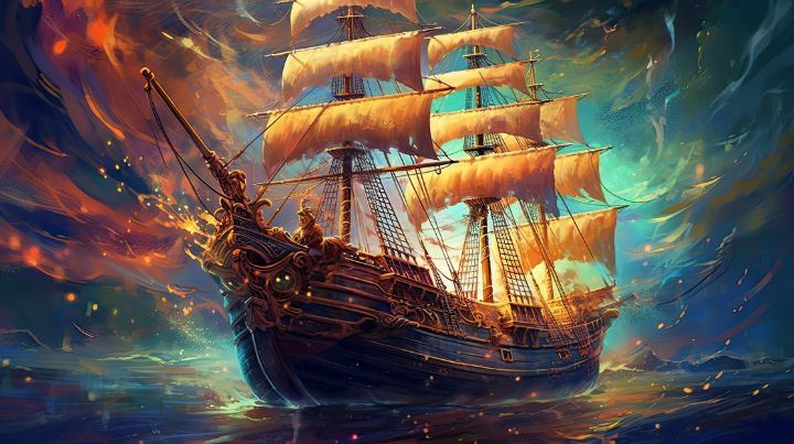 Epic Colorful Sailing Ship Illustra - graphiXperience - Drawings ...