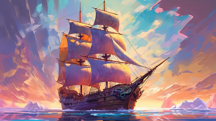 Epic Colorful Sailing Ship Illustra - Graphixperience - Drawings 