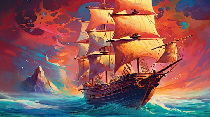 Epic Colorful Sailing Ship Illustra - graphiXperience - Drawings ...