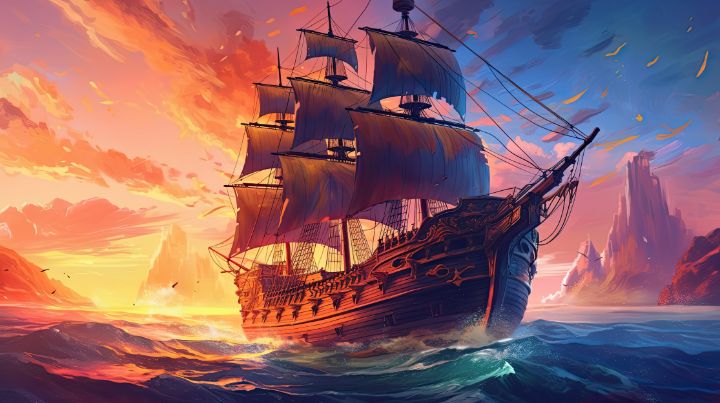 Epic Colorful Sailing Ship Illustra - Graphixperience - Drawings 