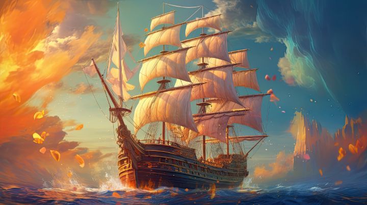 Epic Colorful Sailing Ship Illustra - graphiXperience - Drawings ...