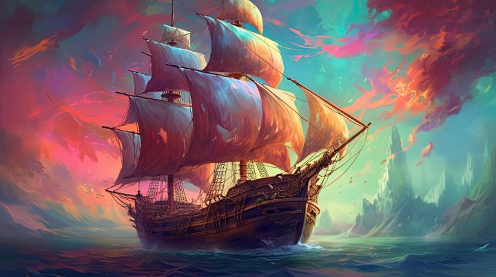 Epic Colorful Sailing Ship Illustra - graphiXperience - Drawings ...